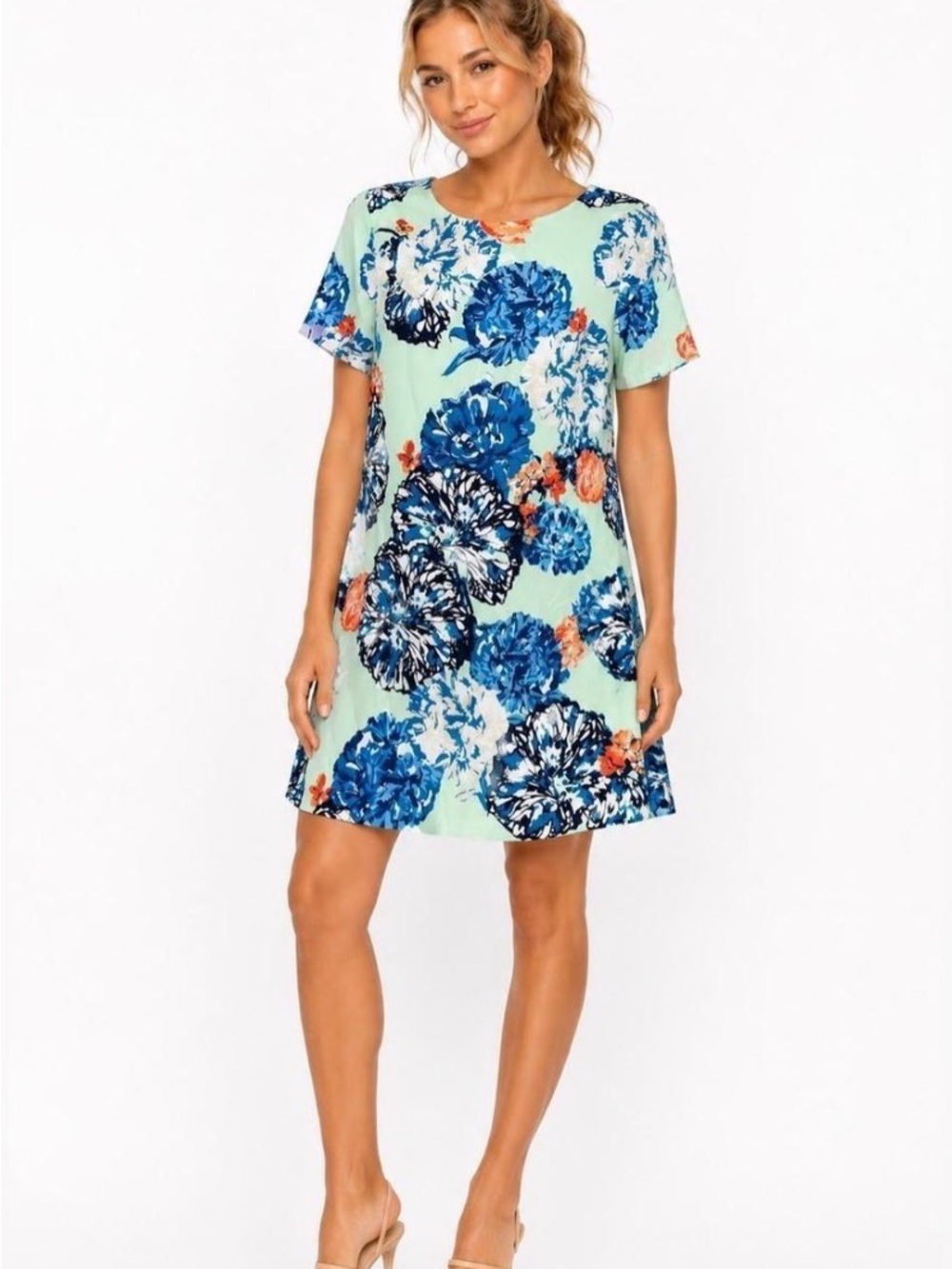 J. Crew Floral Mint Shift Dress Top - Blue & Coral Print Sz 2
